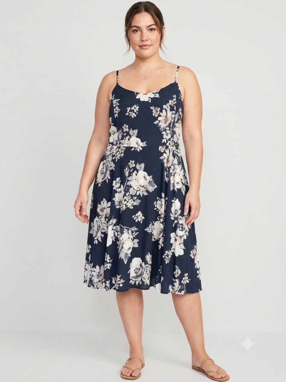 Old Navy Navy and Cream Floral Midi Dress